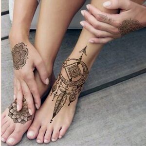 2 Sheet Black Mandala Tattoo Stickers For Girls,  Black Lace Lotus Tattoos